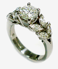 Jacques Platinum Diamond Engagement Ring with Marquise Shape Diamonds on Sides